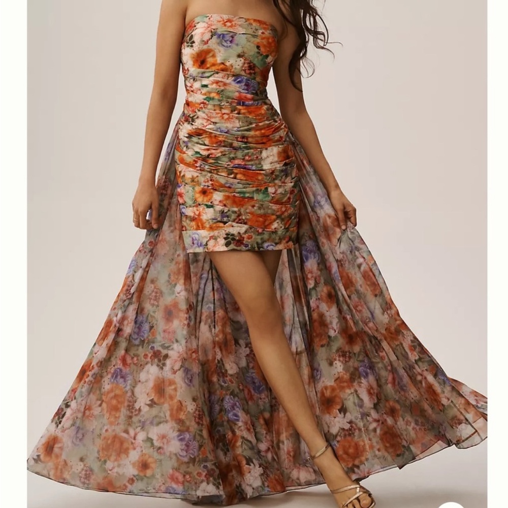 Anthropologie Geisha Designs Strapless Dress Multicolor Floral Print 398$ NEW